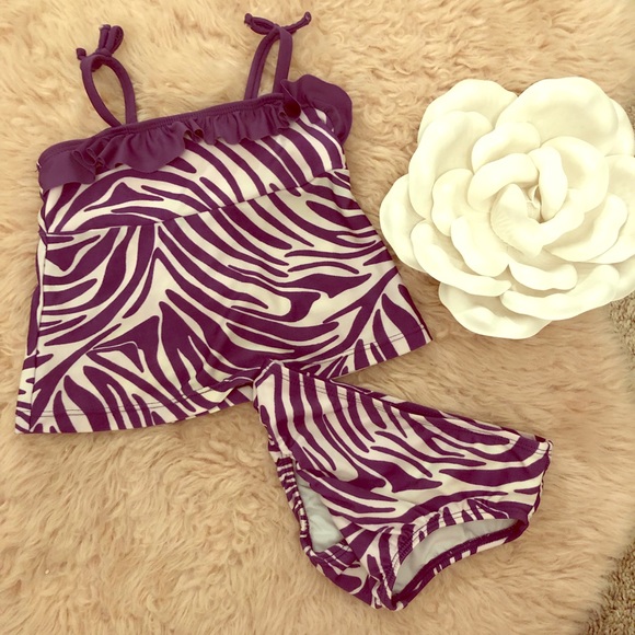 The Children's Place Other - B2G1 Purple and White Zebra Striped Bathing Suit